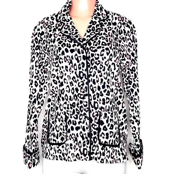 Kate Spade NY Black Pink Leopard Print Pajama Top Cotton - Picture 1 of 7